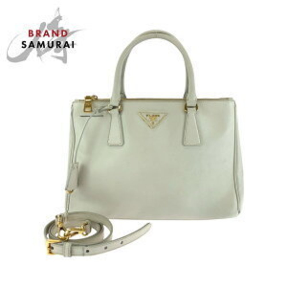 Prada Galleria Bag Triangular White Shoulder Leat… - image 1